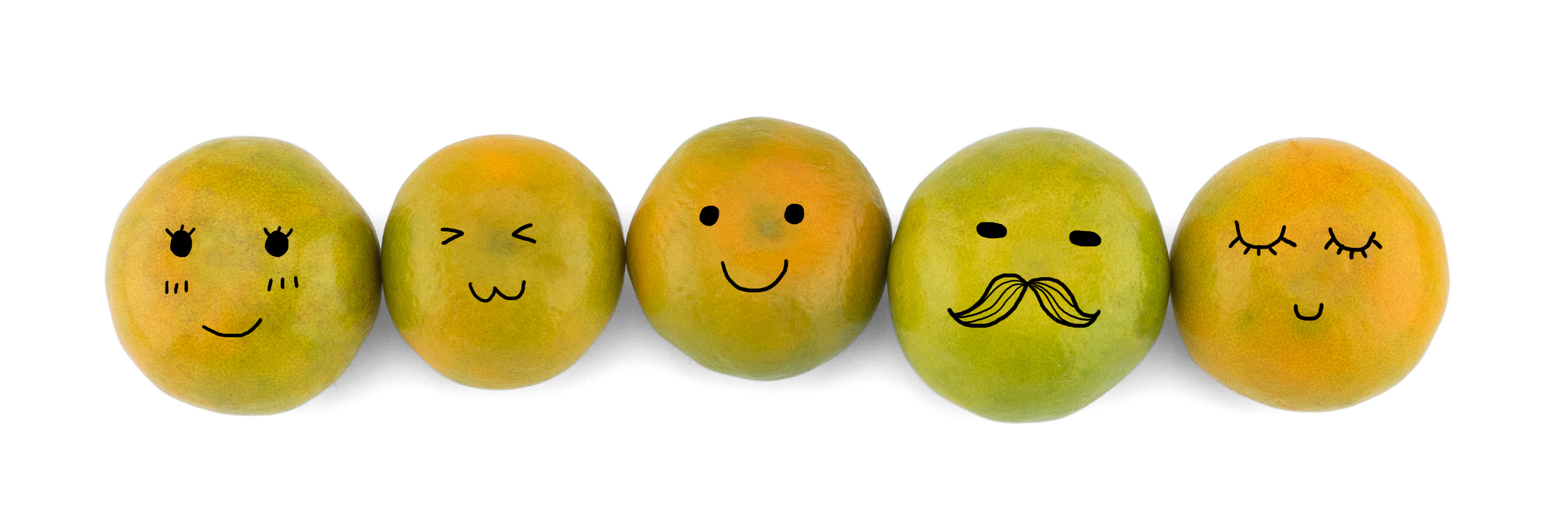 Mandarin oranges with cartoon face isolated on white background regreening-oranges-freshpoint-produce