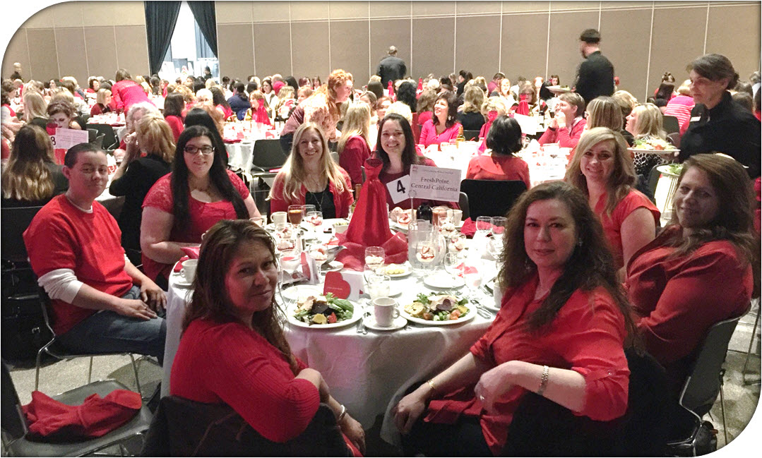 2016 Go Red Modesto Luncheon Associates wearing red with Tara Lamance, Christina Pegues, DottieJo Crisp, Kattie Constable Alves, Crystal Clifford and sheree maricle warner.