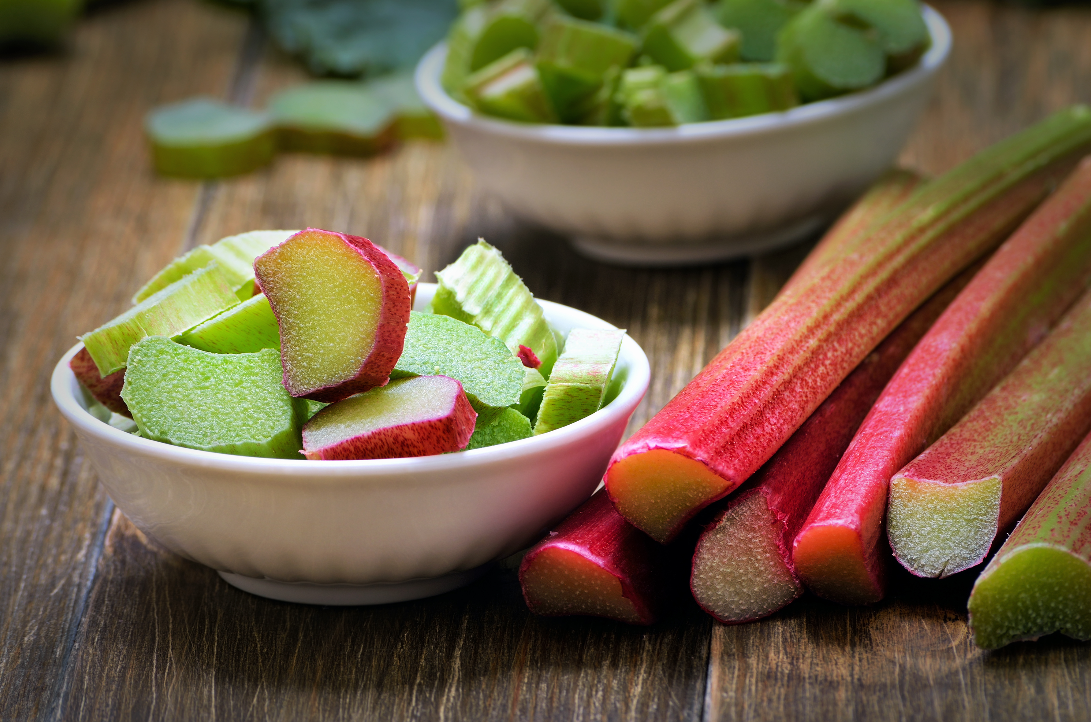 Fresh rhubarb in white bowl rhubarb-freshpoint-produce