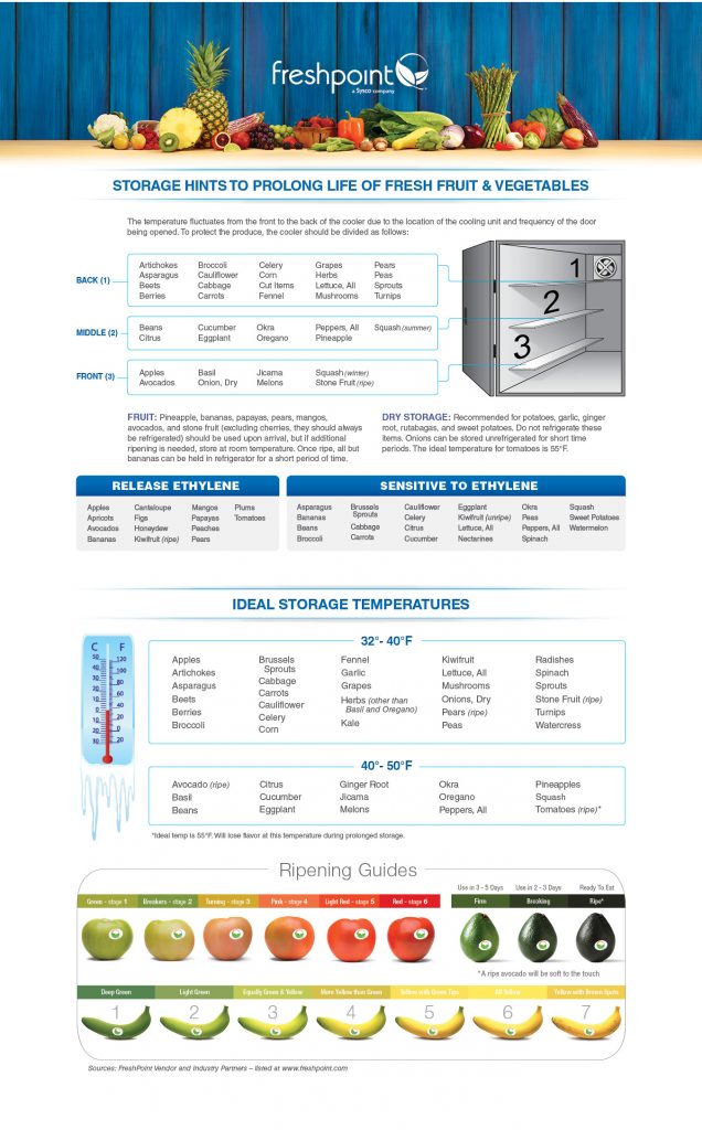 An image of the FreshPoint storage and handling guide showing proper cooler set up and optimal temperature requirements. 