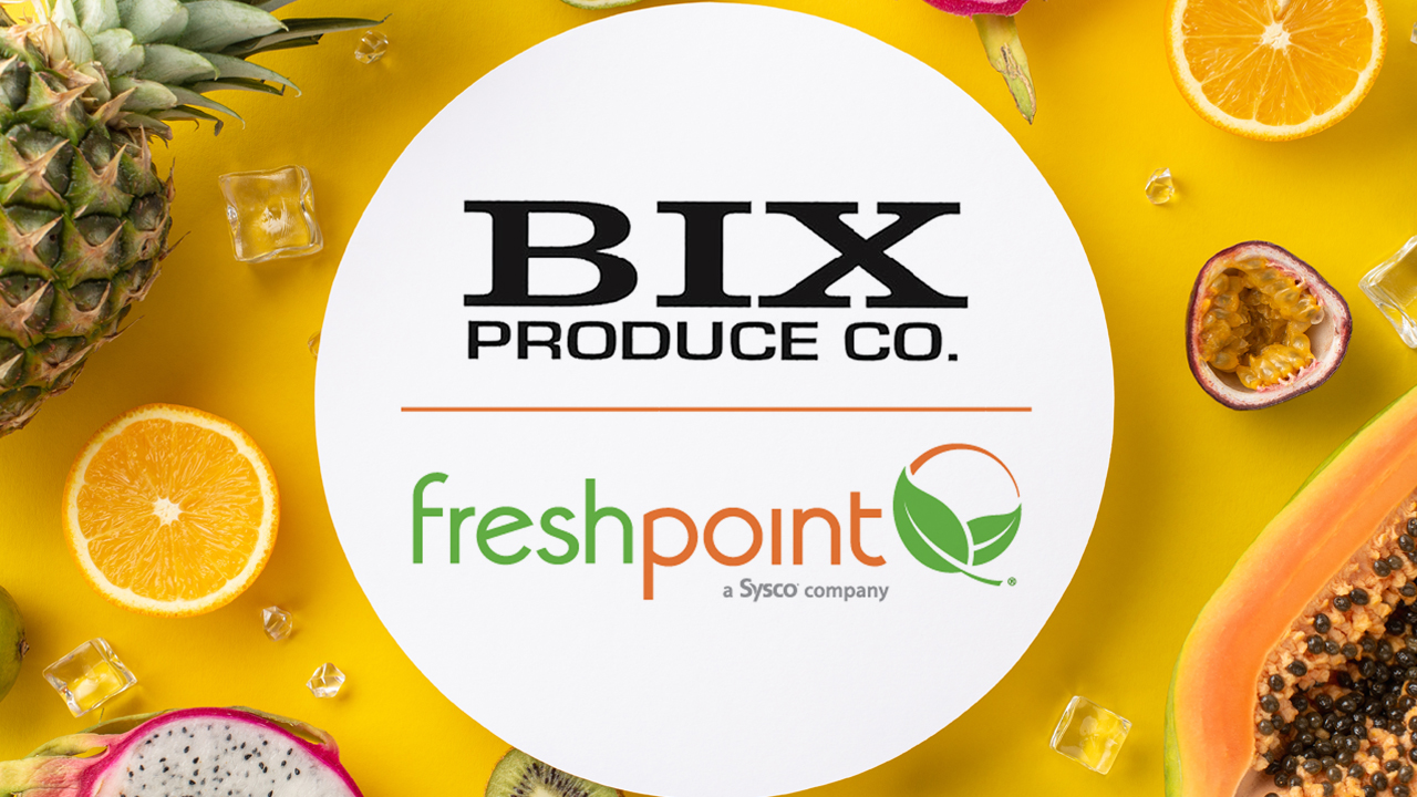 A picture of tropical fruit with the FreshPoint and BIX logos.