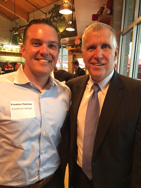 In this image (left to right): Preston Fletcher, President of FreshPoint Raleigh; U.S. Senator Thom Tillis (R-NC)