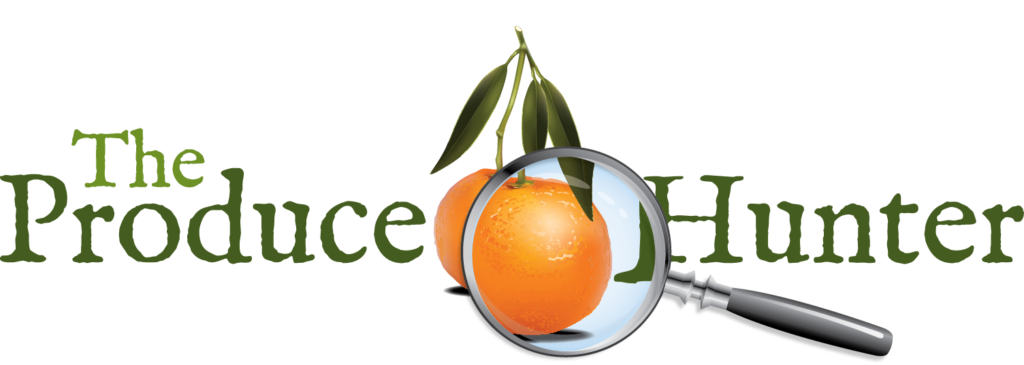 An image of the Produce Hunter logo. Green stylized text and an orange (citrus) and a magnifying glass.