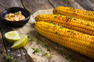 Grilled corn with garlic and chili butter.